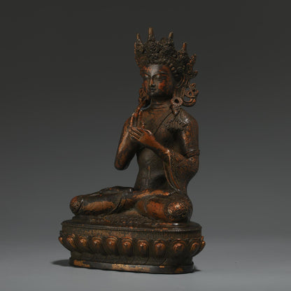 Antique Bronze Buddha Statue: Tibetan Prayer Ritual Decor