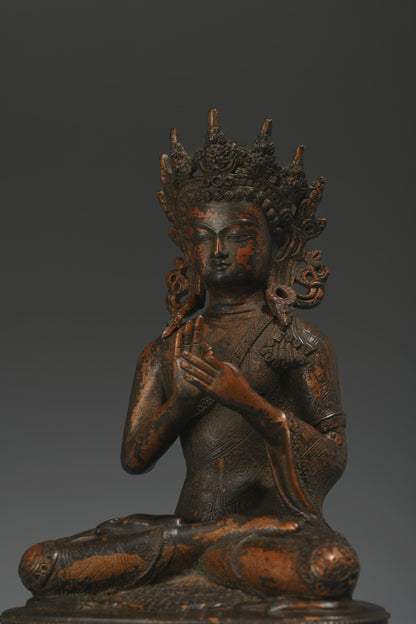 Antique Bronze Buddha Statue: Tibetan Prayer Ritual Decor