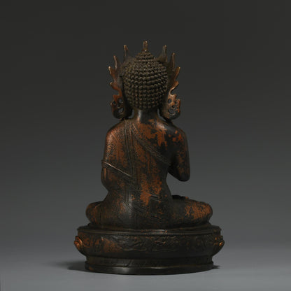 Antique Bronze Buddha Statue: Tibetan Prayer Ritual Decor