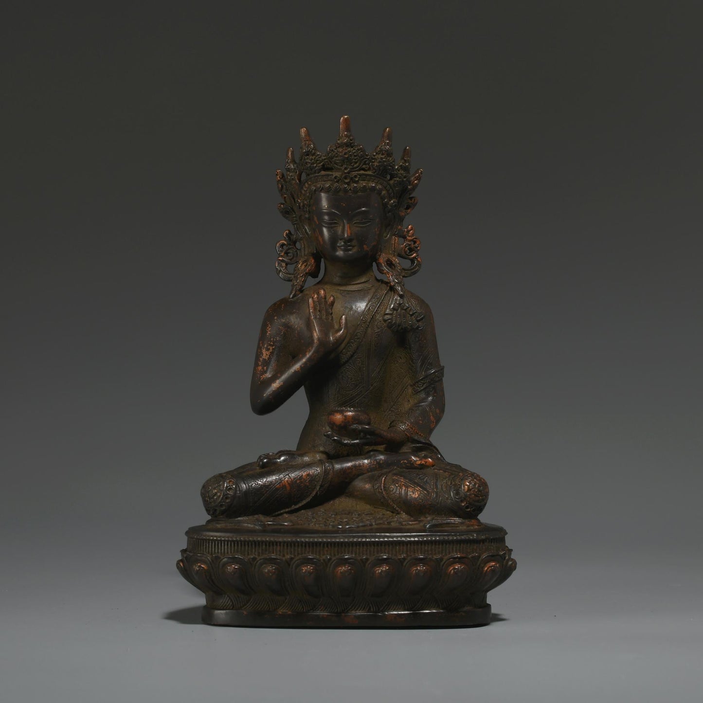Antique Bronze Buddha Statue: Tibetan-Nepalese Prayer Ritual Decor