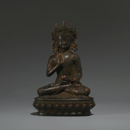 Antique Bronze Buddha Statue: Tibetan-Nepalese Prayer Ritual Decor