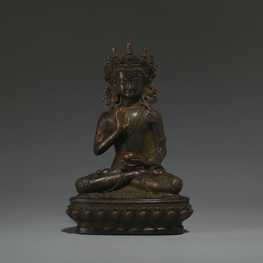 Antique Bronze Buddha Statue: Tibetan-Nepalese Prayer Ritual Decor
