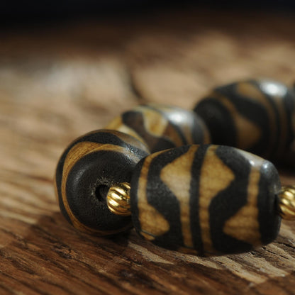 Antique Agate Dzi Bead Bracelet: Tibetan Amulet Rosary