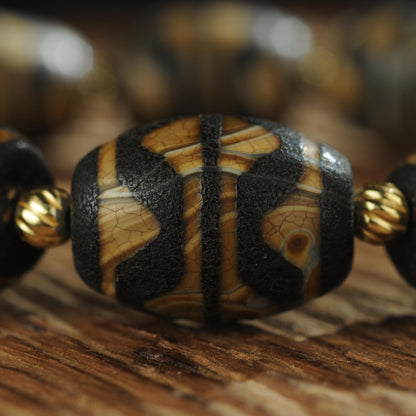 Antique Agate Dzi Bead Bracelet: Tibetan Amulet Rosary
