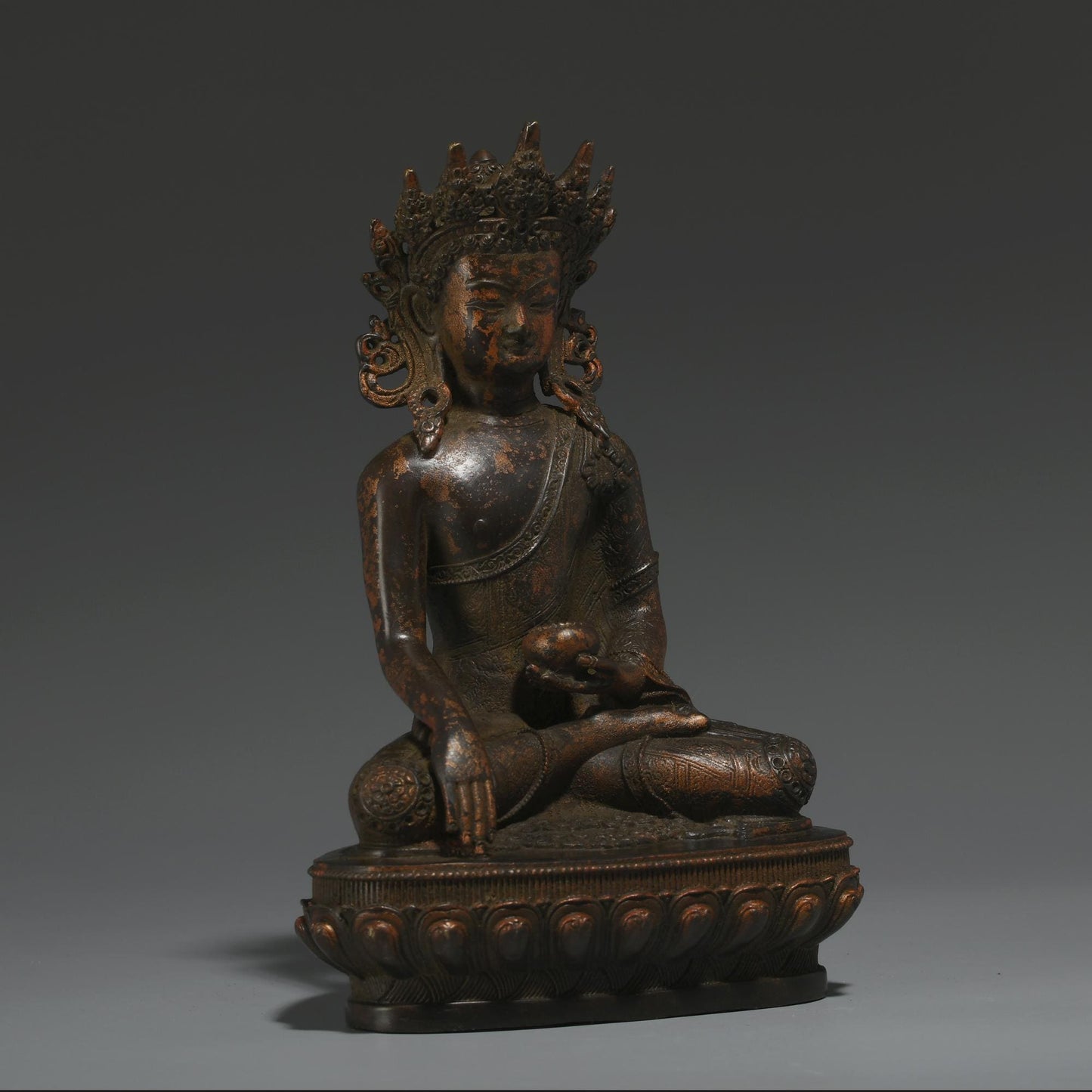 Antique Bronze Buddha Statue: Tibetan-Nepalese Prayer Ritual Decor