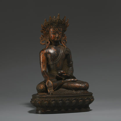 Antique Bronze Buddha Statue: Tibetan Prayer Ritual Decor