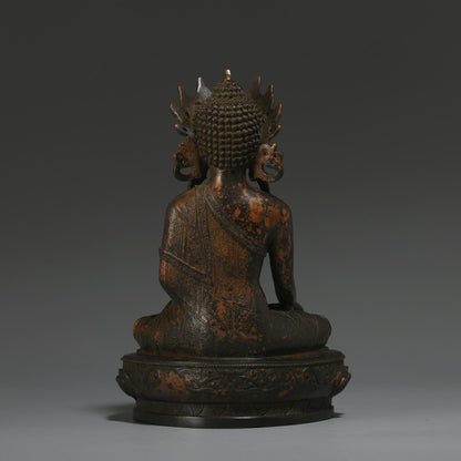 Antique Bronze Buddha Statue: Tibetan Prayer Ritual Decor