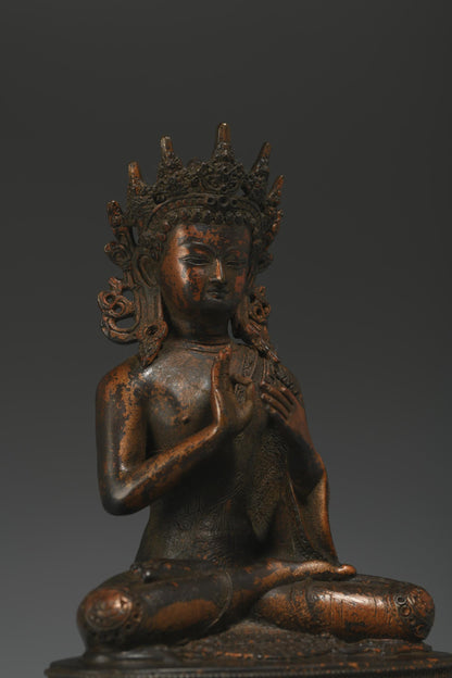 Antique Bronze Buddha Statue: Tibetan Prayer Ritual Decor
