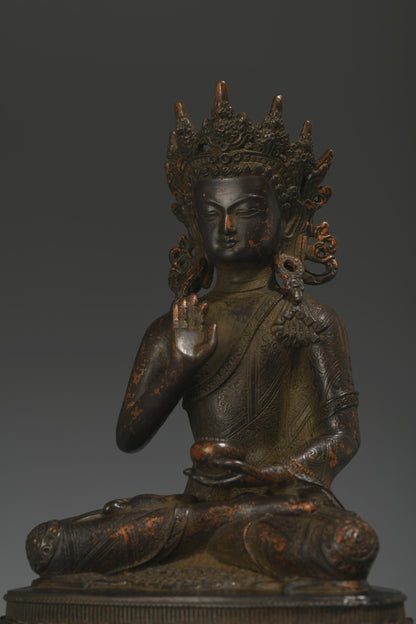 Antique Bronze Buddha Statue: Tibetan-Nepalese Prayer Ritual Decor