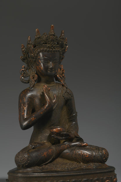 Antique Bronze Buddha Statue: Tibetan-Nepalese Prayer Ritual Decor