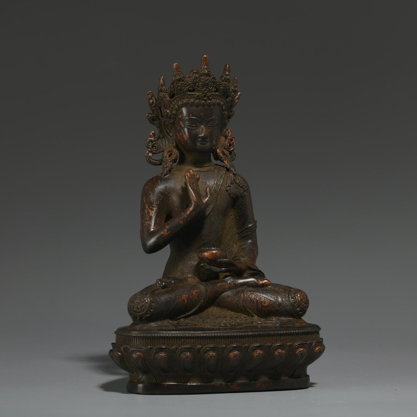Antique Bronze Buddha Statue: Tibetan-Nepalese Prayer Ritual Decor