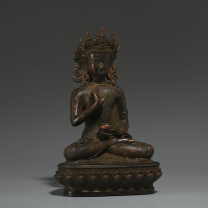 Antique Bronze Buddha Statue: Tibetan-Nepalese Prayer Ritual Decor