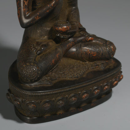 Antique Bronze Buddha Statue: Tibetan-Nepalese Prayer Ritual Decor