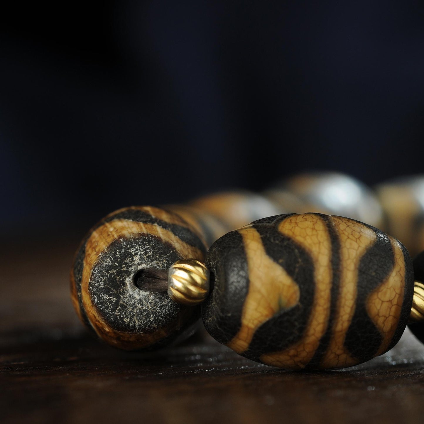 Antique Agate Dzi Bead Bracelet: Tibetan Amulet Rosary