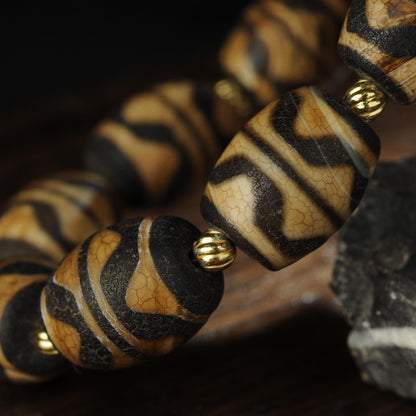 Antique Agate Dzi Bead Bracelet: Tibetan Amulet Rosary