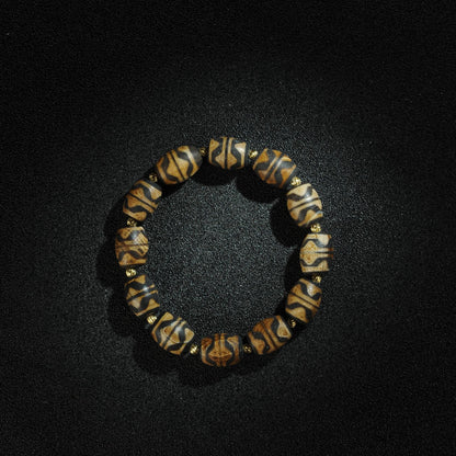 Antique Agate Dzi Bead Bracelet: Tibetan Amulet Rosary