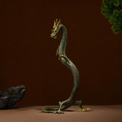 Antique Bronze Dragon Sculpture: Chinese Animal Art (41X21X13cm)