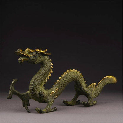 Antique Bronze Dragon Sculpture: Chinese Animal Art (335x55x156 mm)