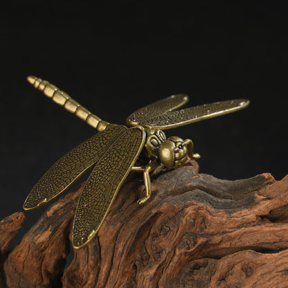 Antique Bronze Dragonfly Sculpture: Handmade Insect Art
