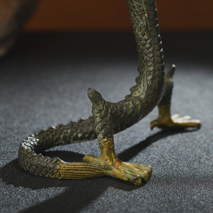 Antique Bronze Dragon Sculpture: Handmade Chinese Art (15x14x23cm)