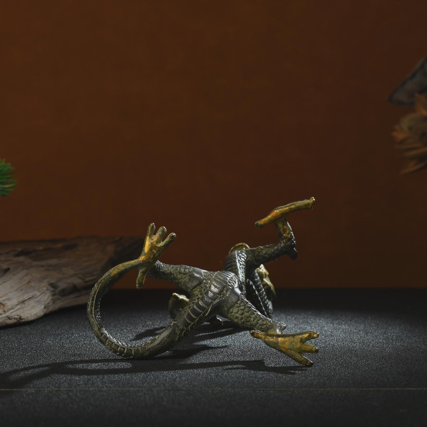 Antique Bronze Dragon Sculpture: Handmade Chinese Art (15x14x23cm)