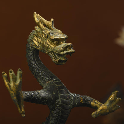 Antique Bronze Dragon Sculpture: Handmade Chinese Art (15x14x23cm)
