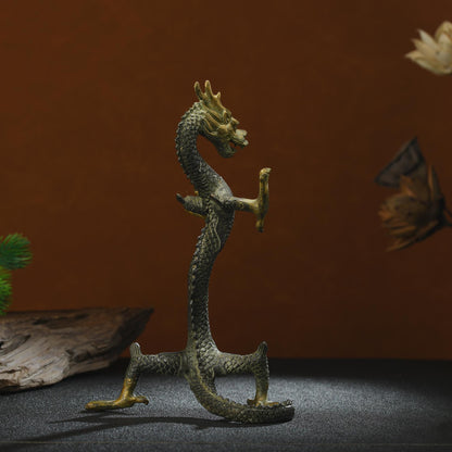 Antique Bronze Dragon Sculpture: Handmade Chinese Art (15x14x23cm)