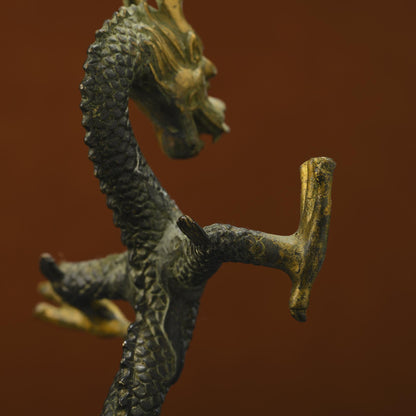Antique Bronze Dragon Sculpture: Handmade Chinese Art (15x14x23cm)