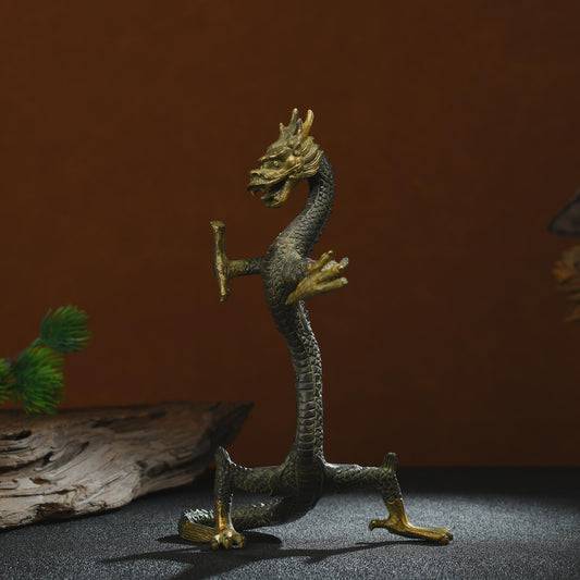 Antique Bronze Dragon Sculpture: Handmade Chinese Art (15x14x23cm)