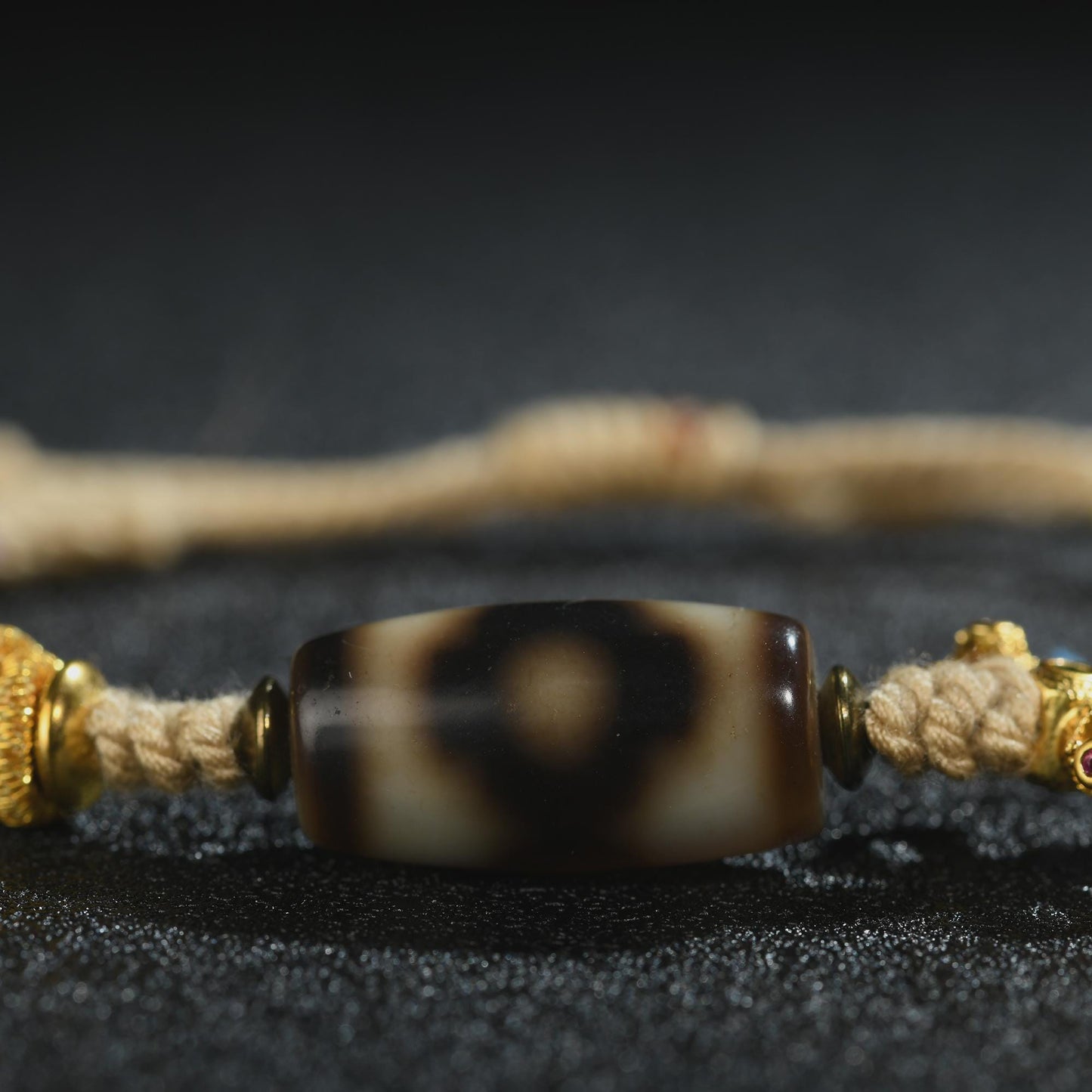 Antique Agate Dzi Bracelet: Handwoven Tibetan Amulet