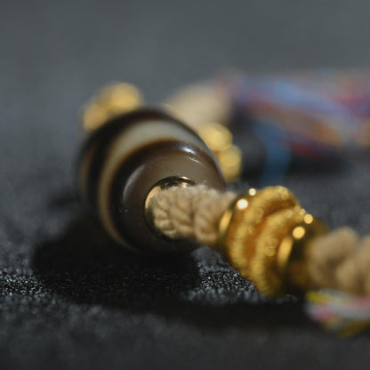 Antique Agate Dzi Bracelet: Handwoven Tibetan Amulet