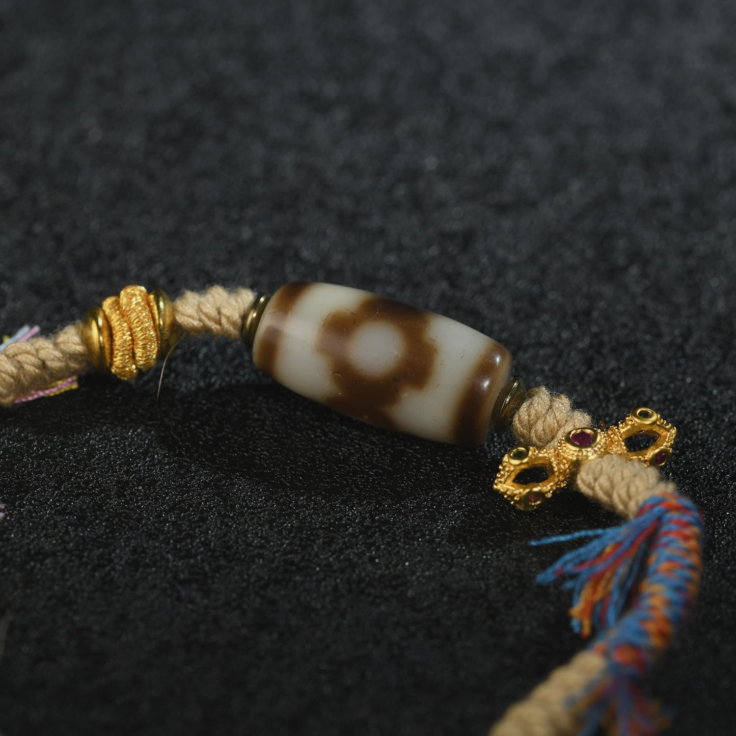 Antique Agate Dzi Bracelet: Handwoven Tibetan Amulet