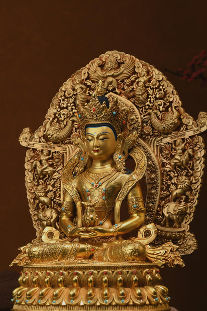 Amitayus，Buddha of Longevity， Exquisite (Longevity Buddha) Buddha Statue, Bronze Buddha Statue Blessing, Ceremony, Unique Gift